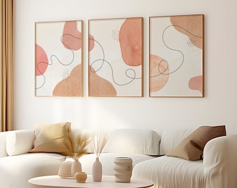 Pink Abstract Wall Art Set Of 3, Pink Watercolor Art Prints, Bohemian Decor Wall Art Prints, Printable Wall Art, Boho Home Decor Neutral,
