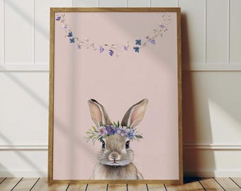 Vintage Easter Bunny Print: Muted Spring Cottagecore Wall Art (Digital Download)
