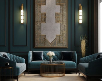 Art Deco Wall Art Mockup, Customizable Frame, Photoshop, Photopea, Canva, Luxury Stylish High-end Interior Living Rooms