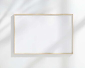 2x3 frame wall art mockup: Horizontal thin light wood frame, adjustable color and brightness, PSD template, Photoshop, Photopea, Canva
