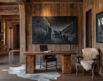 Luxury Farmhouse Wall Art Mockup, PSD Template, Customizable Frame, Photoshop, Photopea, Canva, Stylish High-end Interior Living Rooms