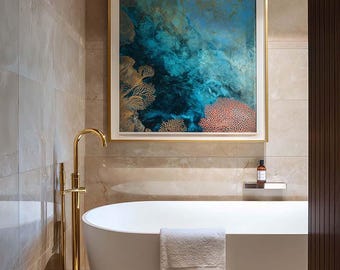 Bathroom Wall Art Mockup, PSD Template, Customizable Frame, Photoshop, Photopea, Canva, Luxury Stylish High-end Interior Living Rooms