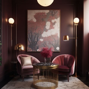 Art Deco Wall Art Mockup, Adjustable Frame / Color, Luxury Stylish High-end Interior Living Room, Customizable Photoshop PSD Template