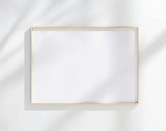 5x7 frame wall art mockup: Horizontal thin light wood frame, adjustable color and brightness, PSD template, Photoshop, Photopea, Canva