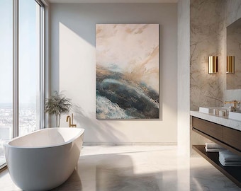 Bathroom Wall Art Mockup, PSD Template, Customizable Frame, Photoshop, Photopea, Canva, Luxury Stylish High-end Interior Living Rooms