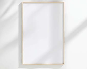 2x3 frame wall art mockup: Vertical thin light wood frame, adjustable color and brightness, PSD template, Photoshop, Photopea, Canva
