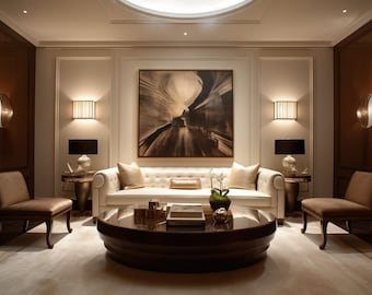 Art Deco Wall Art Mockup, Customizable Frame, Photoshop, Photopea, Canva, Luxury Stylish High-end Interior Living Rooms