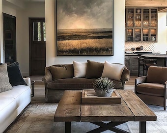 Luxury Farmhouse Wall Art Mockup, PSD Template, Customizable Frame, Photoshop, Photopea, Canva, Stylish High-end Interior Living Rooms