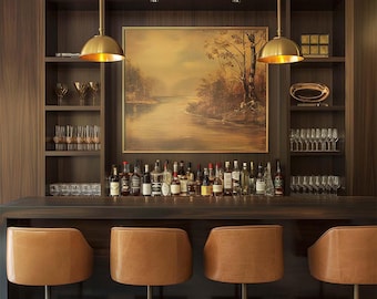 Home Bar Wall Art Mockup, PSD Template, Customizable Frame, Photoshop, Photopea, Canva, Luxury Stylish High-end Interior Living Rooms