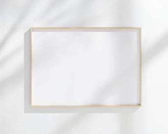 A-series frame wall art mockup: Horizontal thin light wood frame, adjustable color and brightness, PSD template, Photoshop, Photopea, Canva