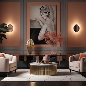 Art Deco Wall Art Mockup, Adjustable Frame / Color, Luxury Stylish High-end Interior Living Room, Customizable Photoshop PSD Template