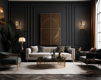 Art Deco Wall Art Mockup, Customizable Frame, Photoshop, Photopea, Canva, Luxury Stylish High-end Interior Living Rooms