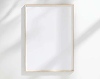 5x7 frame wall art mockup: Vertical thin light wood frame, adjustable color and brightness, PSD template, Photoshop, Photopea, Canva