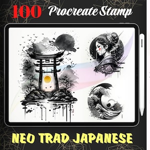 100 Procreate Traditional Japanese Stamp, Asian Stamps for Procreate, Japanese Tattoo Stamps, instant digital download