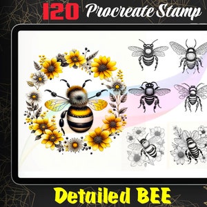 120 Procreate Bee Stamps, Honey Bee Stamps for Procreate Ipad, Insect Brush set, Instant Digital Download