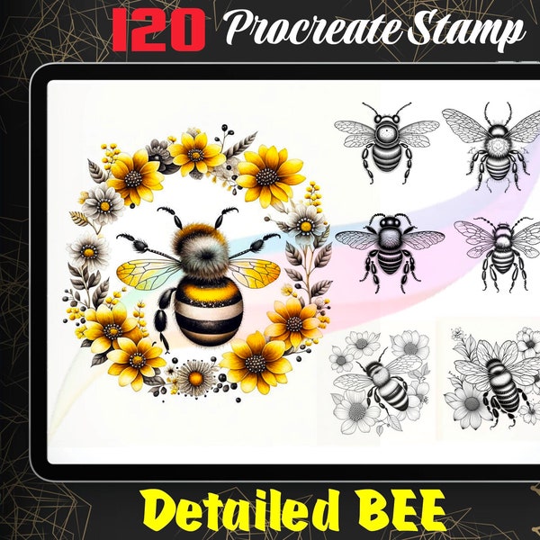 120 Procreate Bee Stamps, Honey Bee Stamps for Procreate Ipad, Insect Brush set, Instant Digital Download