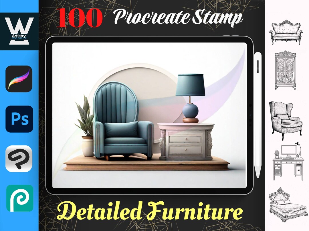 100 Furniture Procreate Stamps| Interior Design Brush Set| Digital ...