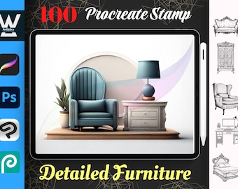 100 Furniture Procreate Stamps| Interior Design Brush Set| Digital Download