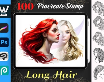 100 Long Hair Procreate Stamps| Woman Hairstyle Brush Set| Digital Download
