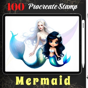 100 Mermaid Procreate Stamps, Cute Mermaid Brushes for Procreate, Realistic Mermaid Brush set, Instant Digital Download
