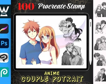100 Anime Couple Portrait Stamps| Procreate Pose Brushes| Digital Download