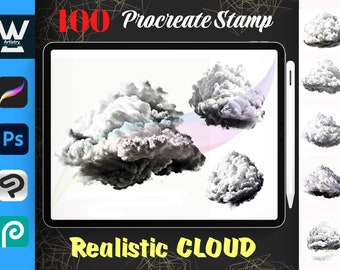 100 realistische wolkenstempels voor Procreate (digitale download)