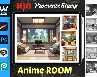 100 Anime Room Procreate Stamps| Scenery Brushes| Digital Download