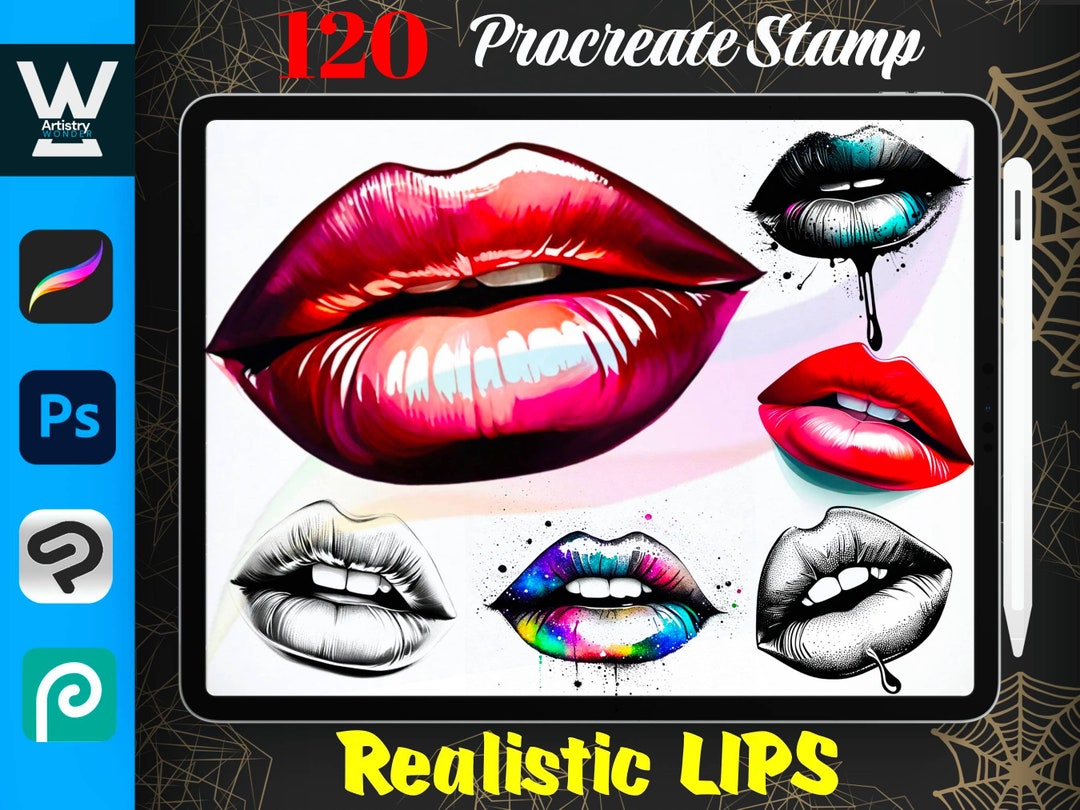 100 Procreate Realistic Lip Stamps, Lip Stamp Brushes for Procreate, Mouth Procreate Stamps