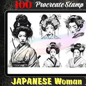 100 Japanese Woman Procreate Stamps, Geisha Stamps for procreate Ipad, Japanese Girl Brush set, Instant digital download
