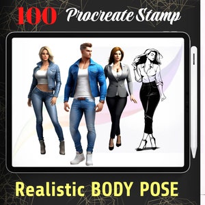 100 Realistic Body Poses Procreate Stamp, Character Man Pose for Procreate, Anatomy Body Guides brushes, Instant digital download