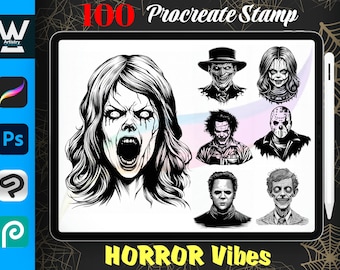 100 Horror Character Procreate Stamps| Creepy Brush Set| Digital Download