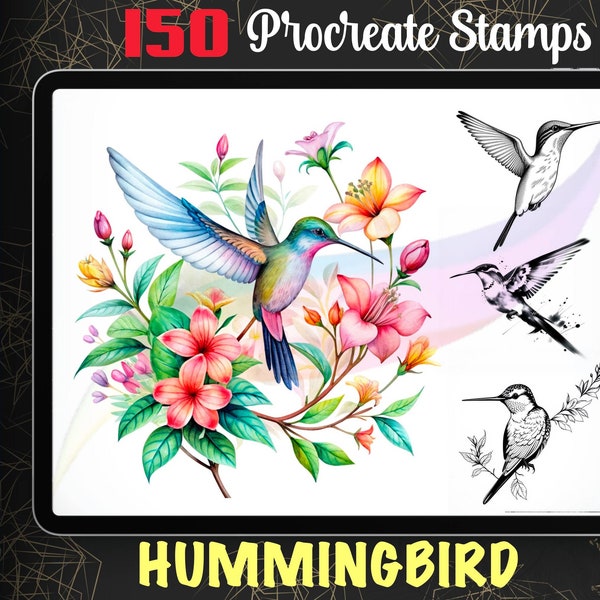 150 Hummingbird Procreate Stamp, Kolibri Bird Stamps for Procreate Ipad, Bird Brush set, Instant Digital Download