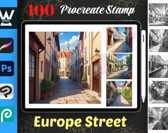 100 Europe Street Procreate Stamps: City Scene Backgrounds (Digital Download)
