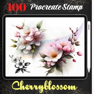 100 tampons Procreate Cherry Blossom : pinceaux floraux japonais (téléchargement numérique)