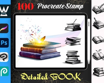 100 Procreate Detaillierte Bücherstempel, Vintage Bücherstempel für Procreate, Magical Book Brudh Set, Sofortiger digitaler Download