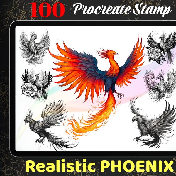 100 Realistic Phoenix Procreate stamps, Phoenix Bird Stamp for procreate, Big Bird Brush set, instant download