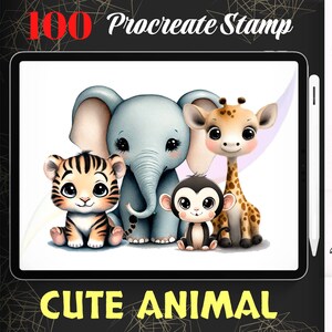 100 Procreate Cute Animal Stamps, Animal Brushes for Procreate, Animal Kawaii Brush set, Instant Digital Download