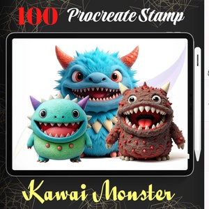 100 Kawaii Monster Procreate Stamps, Cute Brush Set (digital Download ...