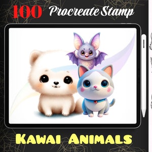 100 tampons animaux procréer Kawaii, pinceaux animaux mignons pour procréer, ensemble de pinceaux animaux Kawaii, téléchargement numérique immédiat