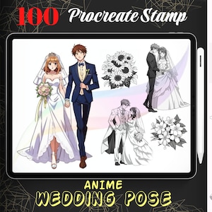 100 Anime Hochzeits-Pose-Stempel | Procreate Pinselset | Digitaler Download