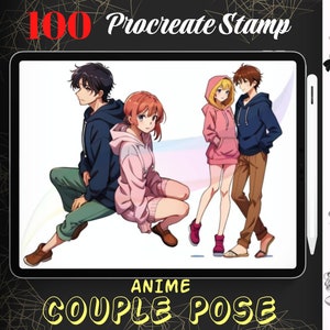 100 Procreate Anime Couple Pose Stamps, Anime Body Pose Brushes for Procreate, Couple Anime brush set, Instant Digital Download