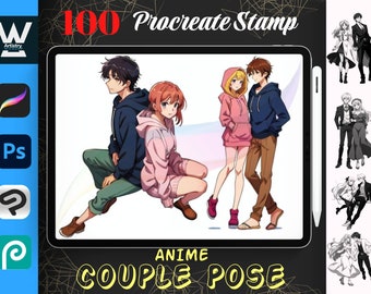 100 timbri per pose di coppie anime per Procreate: pennelli per il corpo (download digitale)