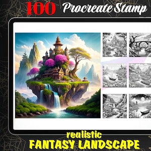 100 Procreate Fantasy Landscape Stamps, Fantasy Place Bundle for Procreate, Fantasy Scenery set, Instant Digital Download