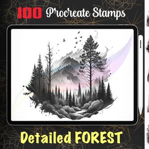 100 Procreate Forest Stamps, Forest Scenery stamps for Procreate, Nature scenery, Tree Stamp, Digital Instant download