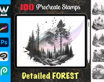 100 Forest Scenery Procreate Stamps| Nature Tree Brush Set| Digital Download