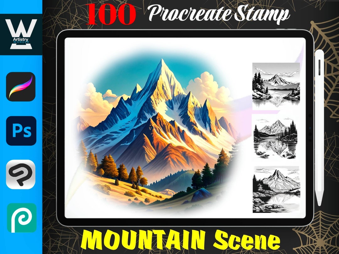 100 Mountain Scenery Procreate Stamp Brushes| Digital Download - Etsy