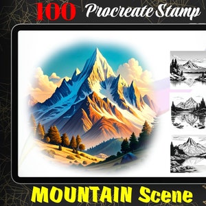 100 Procreate Mountain Stamp Brushes, Mountain Scenery stamp for Procreate, mountain scenery Brush Set, Instant Digital download