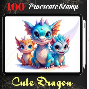 100 Cute Dragon Procreate Stamps, Kawaii Dragon Brush set for Procreate, Baby Dragon Stampes, Instant Digital Download