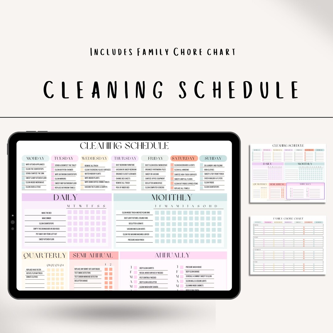 Cleaning Schedule Family Chore Chart Minimalist Cleaning Etsy