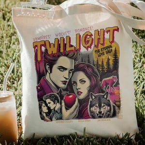Vintage Twilight Inspired Tote Bag | Retro Twilight Design Canvas Bag | Bookish Gift for Readers | Eco-Friendly Twilight Shopping Tote